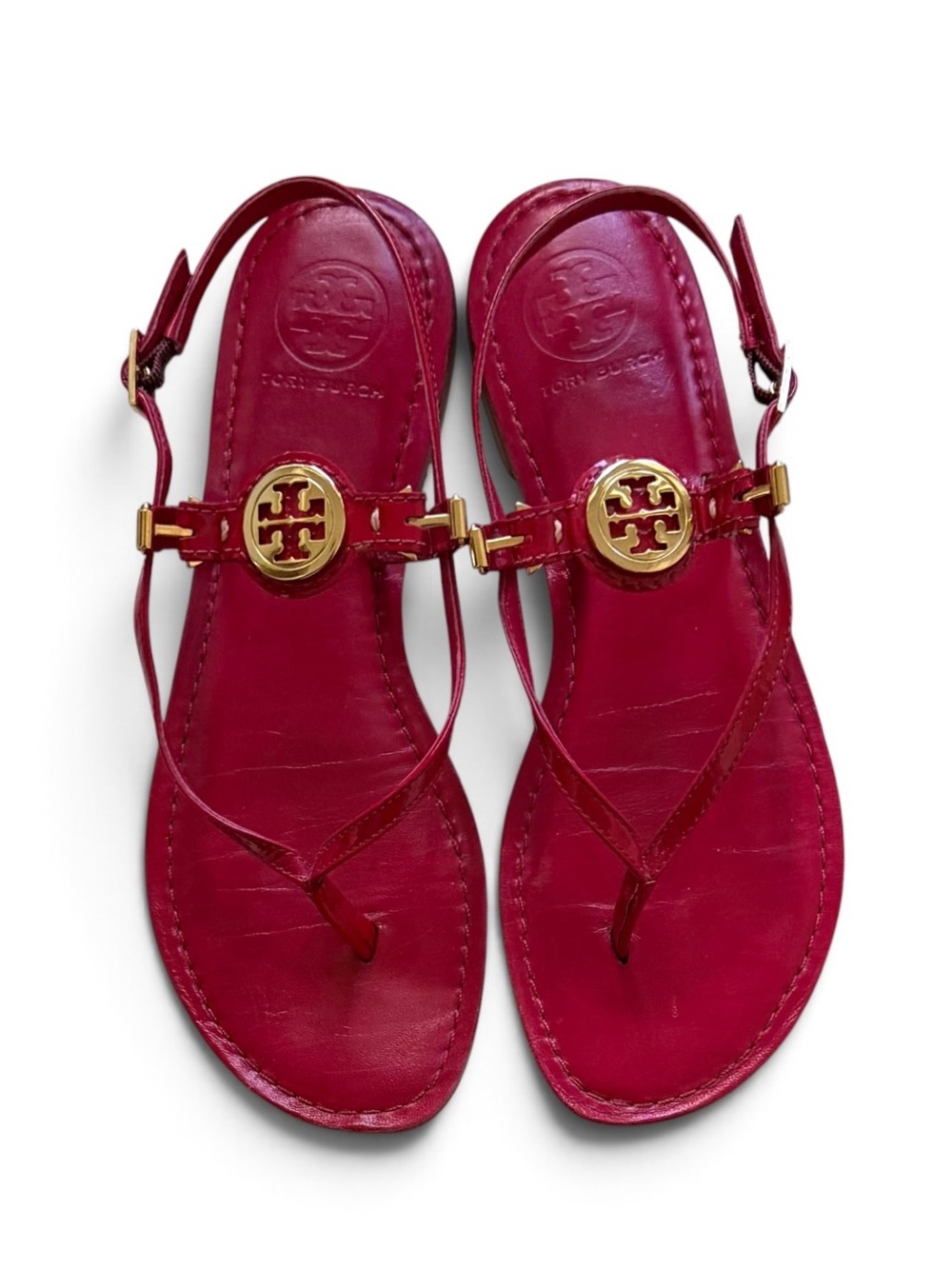 Tory Burch Ruby Jewel Patent Leather Dillan Slingback Sandals Size 8.5 with Box